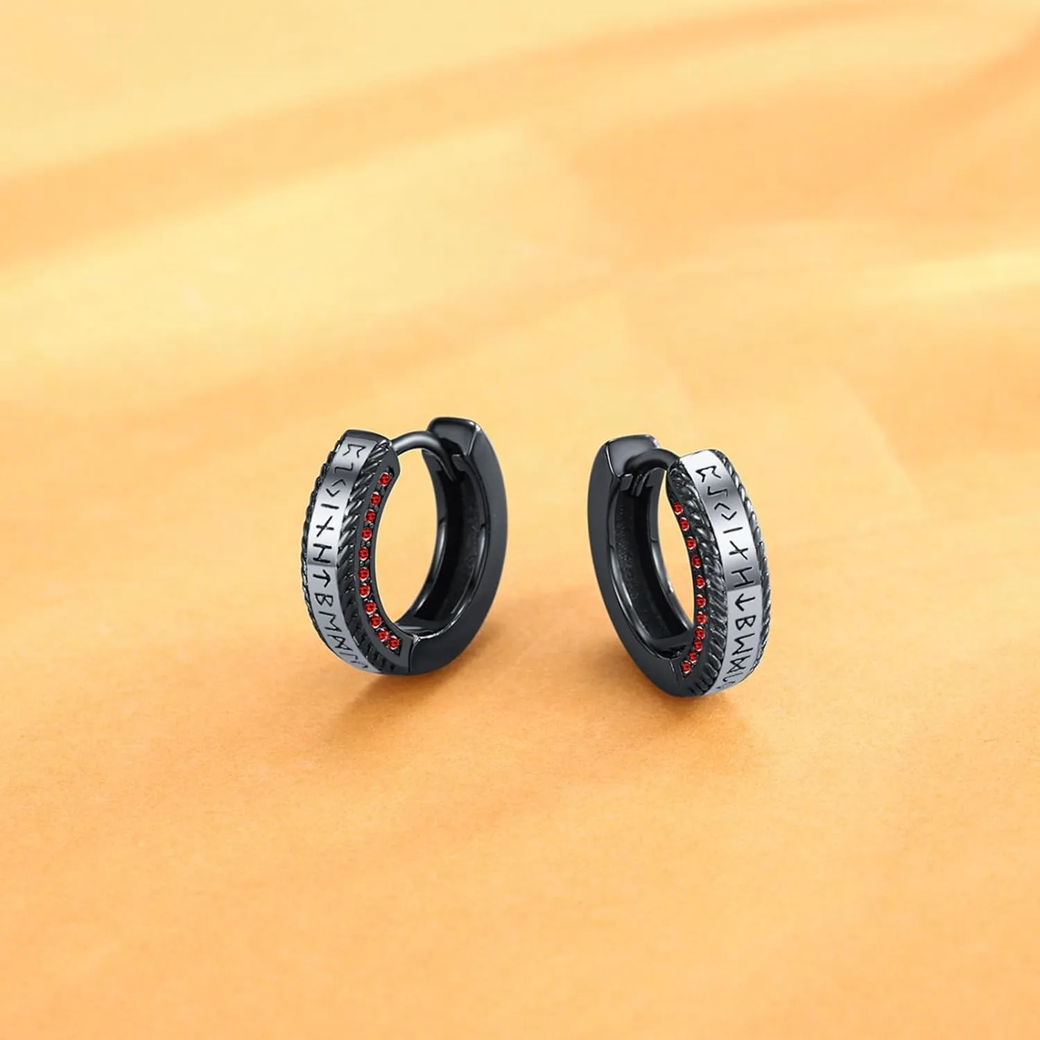MEDWISE Unisex Viking Runes Hoop Earrings 925 Sterling Silver Hypoallergenic Punk Huggie Hoop Earring Jewelry Gifts with Delicate Packaging