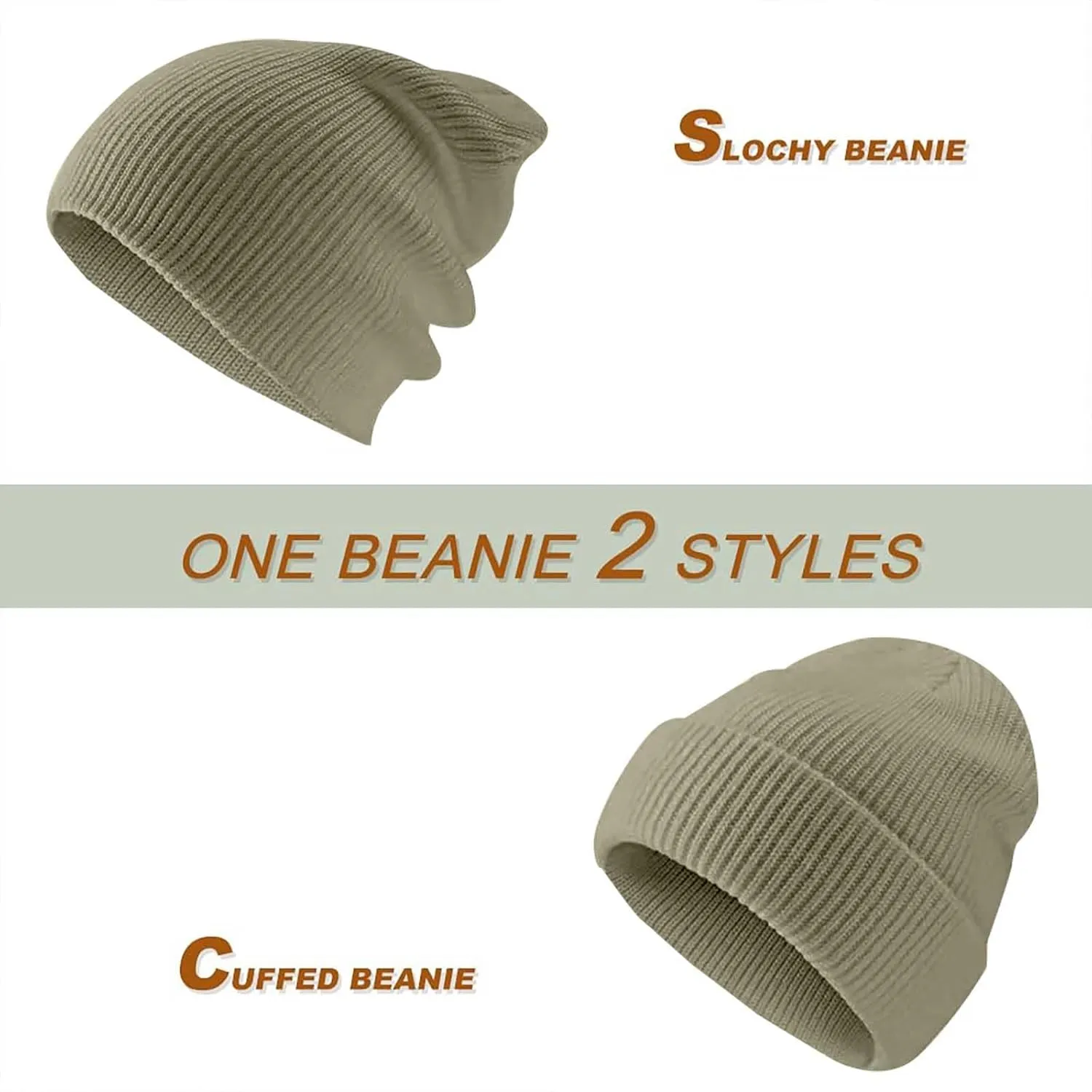 Men Beanie Slouchy Knit Skull Cap for Men Women, Knit Cuff Trawler Beanie Watch Hat, Spring Fall Skull Cap