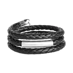 Men's Braided Wrap Bracelet, Black Leather and Oxidized Silver Plated Tube Bead Wrap Bracelet for Men, Men's Wide Boho Tribal Bracelet, Handmade Jewelry for Guys by Magoo