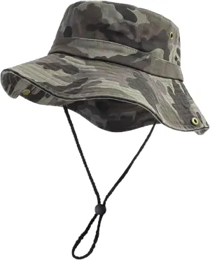 Men's Bucket Hat Camo Outdoor Sun Protection, Breathable Quick-Dry Fishing Gardening Hiking Hat ,UPF50  Cotton Wide Brim