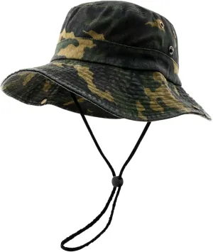 Men's Bucket Hat Camo Outdoor Sun Protection, Breathable Quick-Dry Fishing Gardening Hiking Hat ,UPF50  Cotton Wide Brim