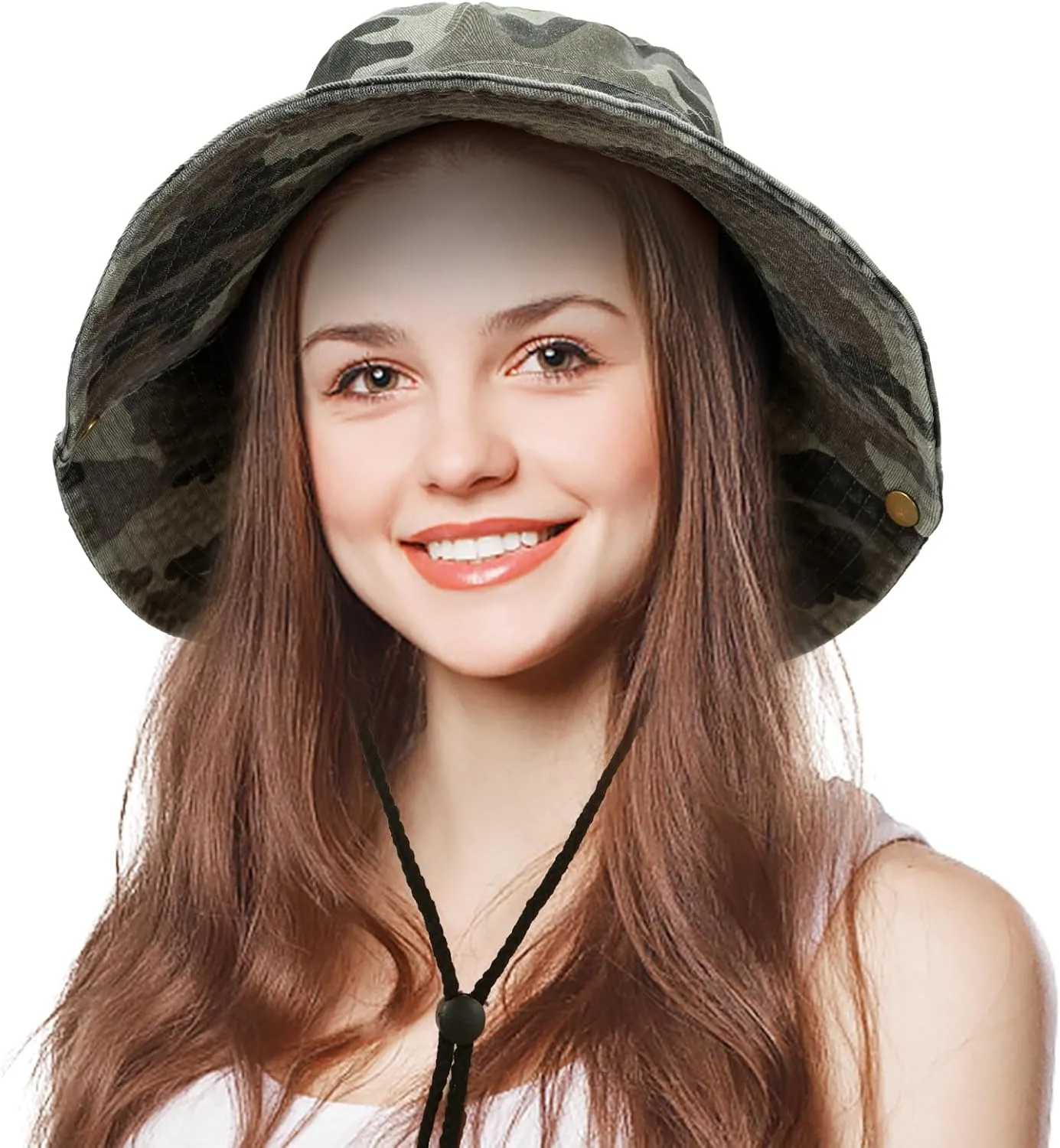 Men's Bucket Hat Camo Outdoor Sun Protection, Breathable Quick-Dry Fishing Gardening Hiking Hat ,UPF50  Cotton Wide Brim