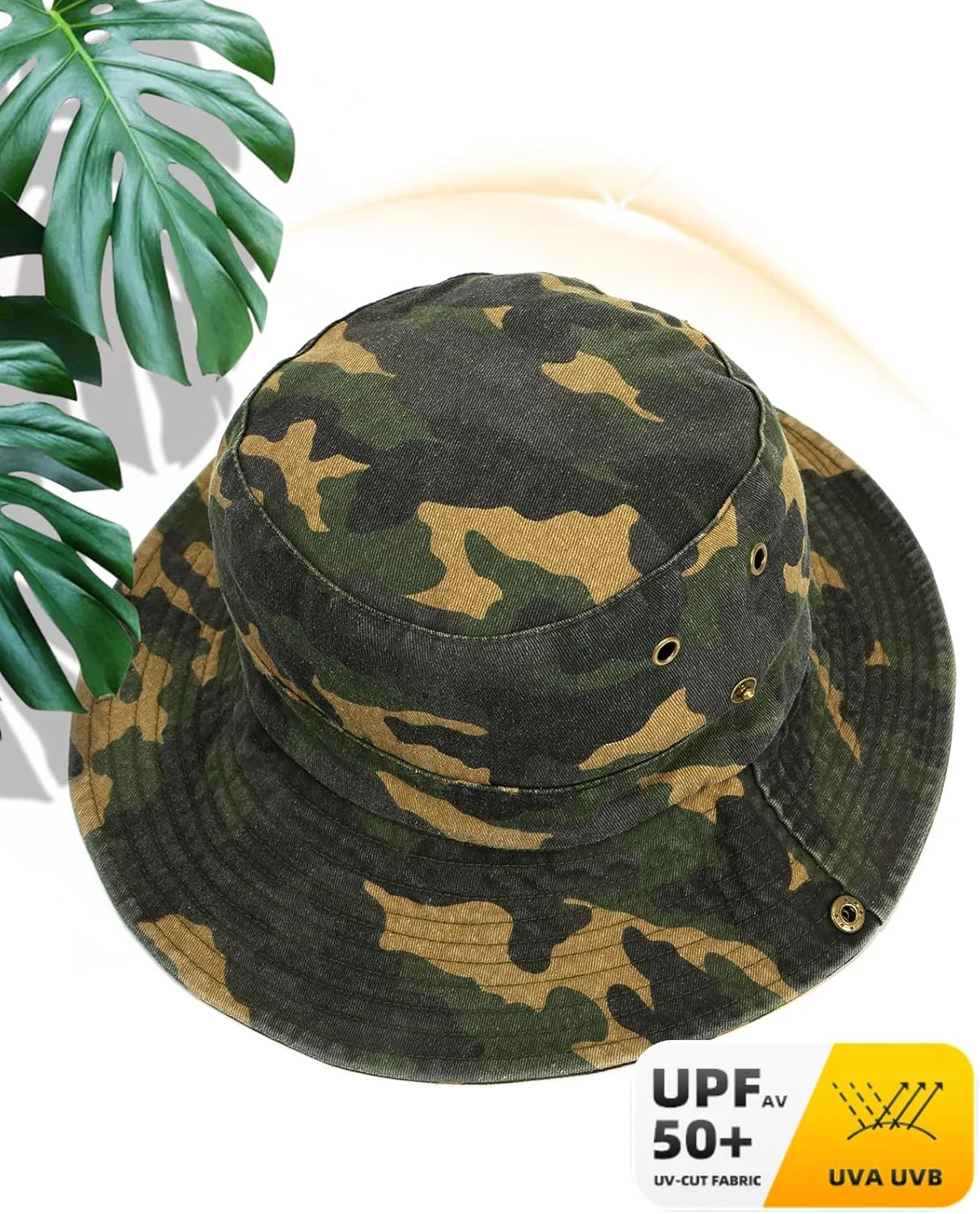 Men's Bucket Hat Camo Outdoor Sun Protection, Breathable Quick-Dry Fishing Gardening Hiking Hat ,UPF50  Cotton Wide Brim