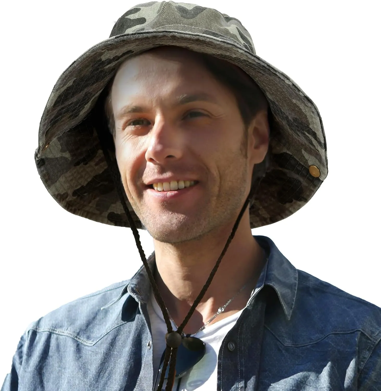 Men's Bucket Hat Camo Outdoor Sun Protection, Breathable Quick-Dry Fishing Gardening Hiking Hat ,UPF50  Cotton Wide Brim