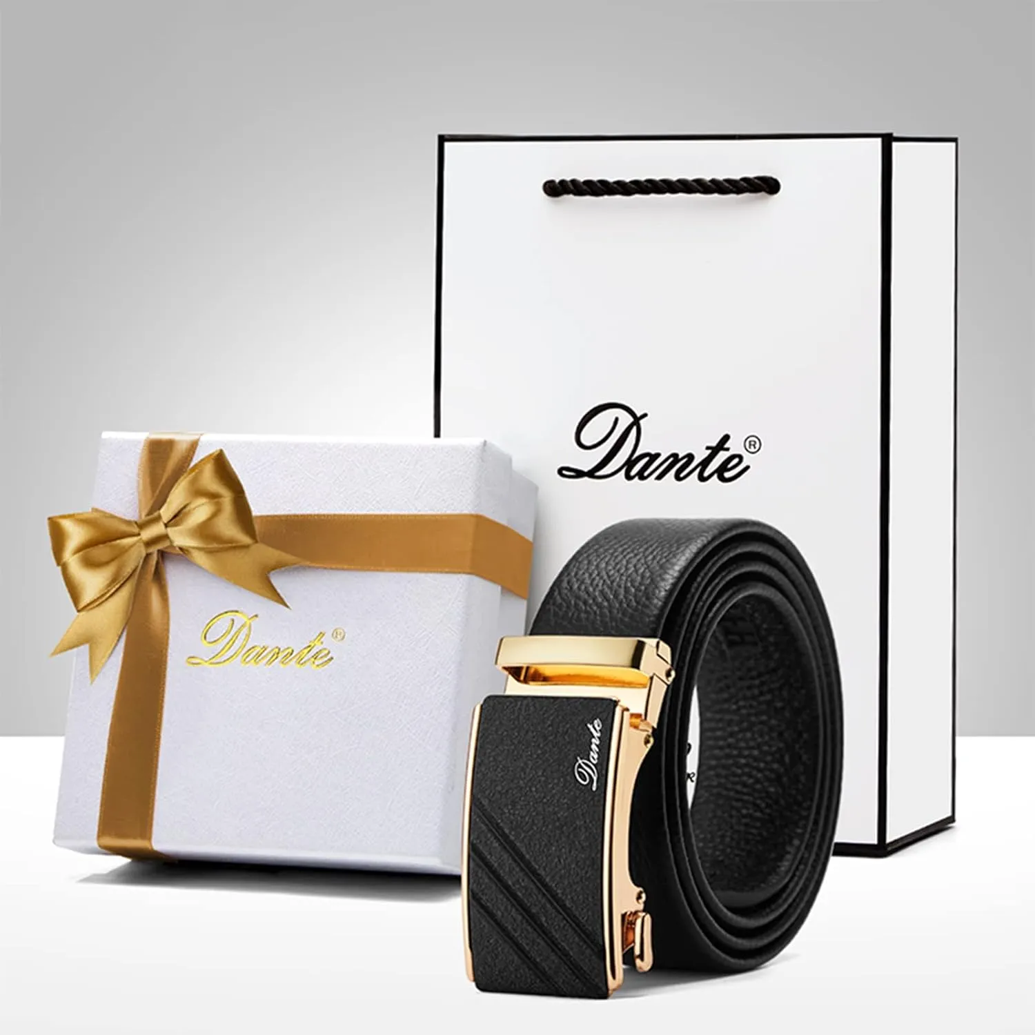 Mens Casual Ratchet Belt with Automatic Buckle Stylish Adjustable Slide Genuine Leather Belts for Men Dress Pants