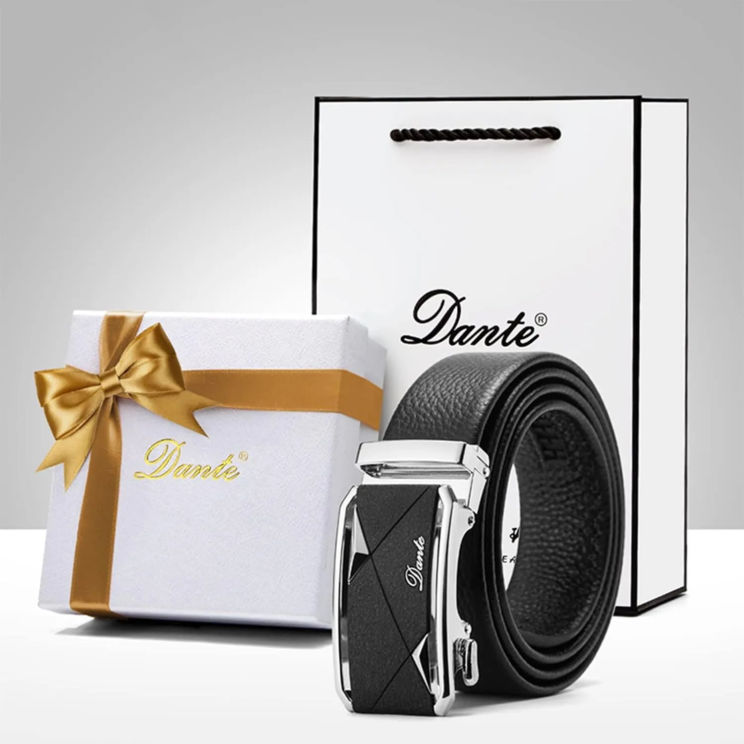 Mens Casual Ratchet Belt with Automatic Buckle Stylish Adjustable Slide Genuine Leather Belts for Men Dress Pants