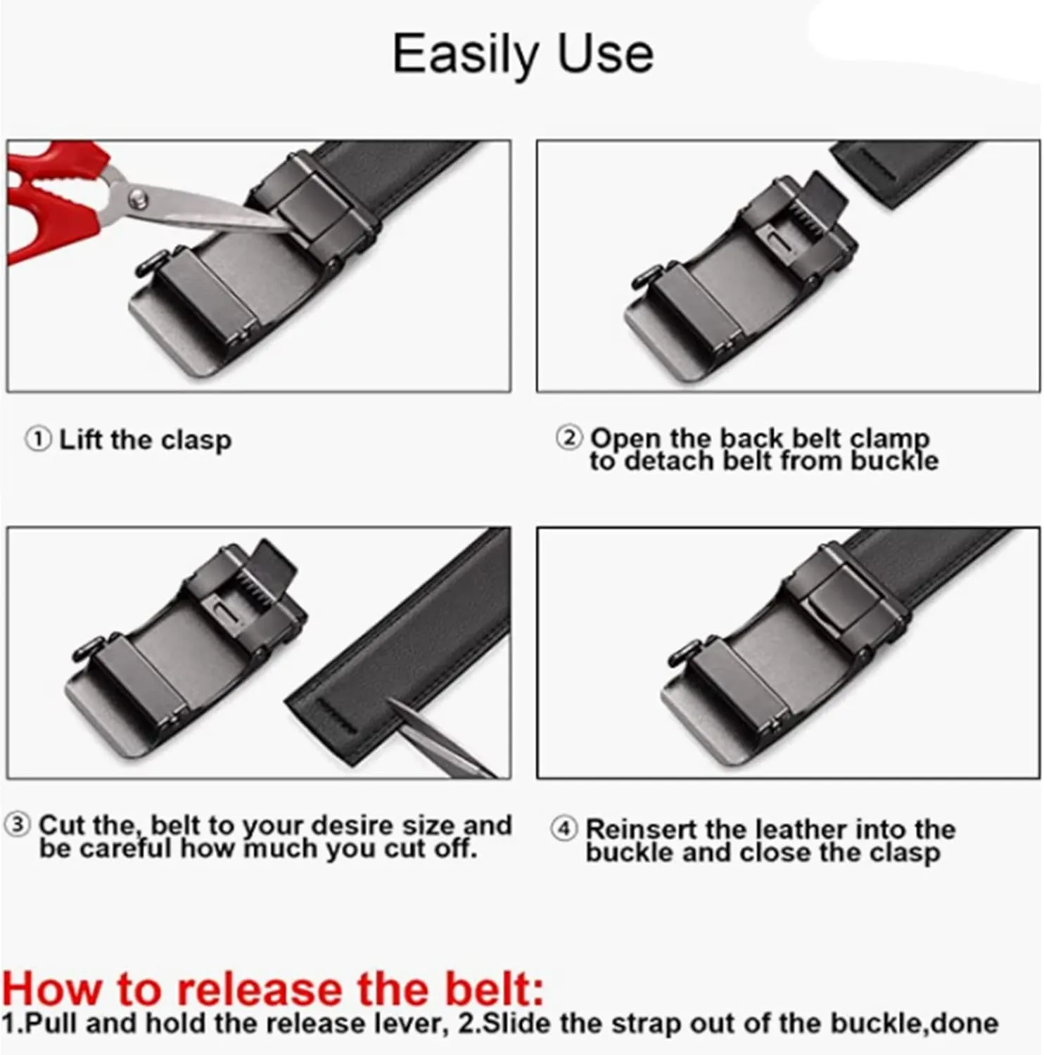 Mens Casual Ratchet Belt with Automatic Buckle Stylish Adjustable Slide Genuine Leather Belts for Men Dress Pants