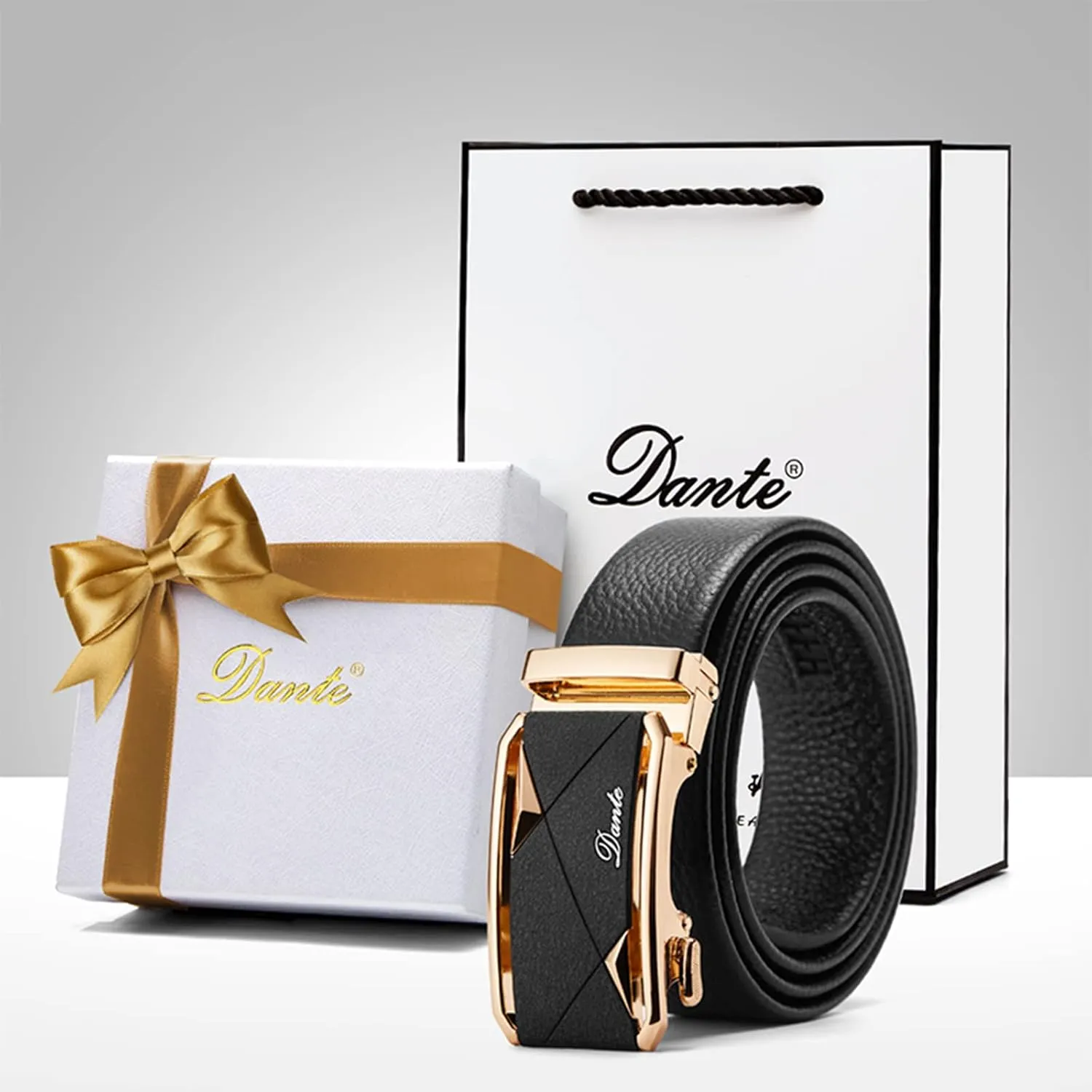 Mens Casual Ratchet Belt with Automatic Buckle Stylish Adjustable Slide Genuine Leather Belts for Men Dress Pants