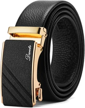 Mens Casual Ratchet Belt with Automatic Buckle Stylish Adjustable Slide Genuine Leather Belts for Men Dress Pants