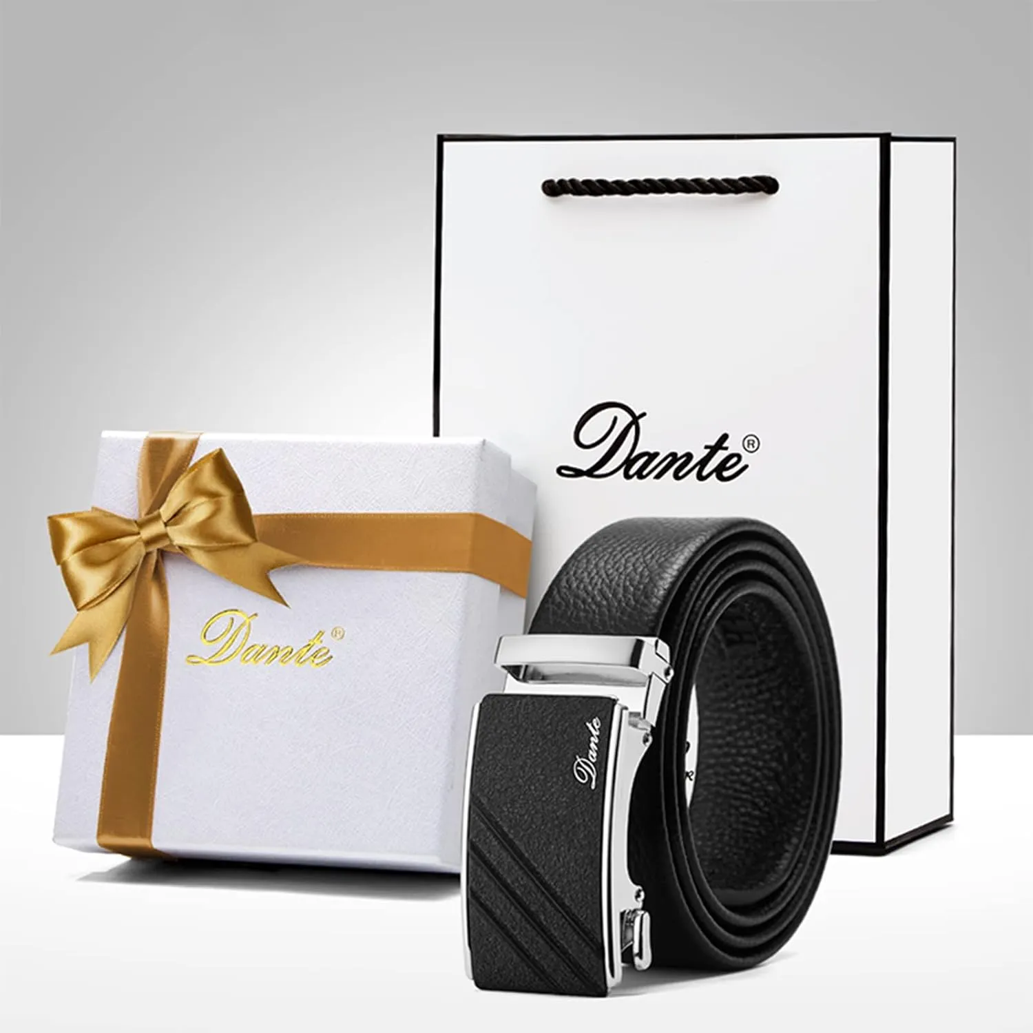 Mens Casual Ratchet Belt with Automatic Buckle Stylish Adjustable Slide Genuine Leather Belts for Men Dress Pants