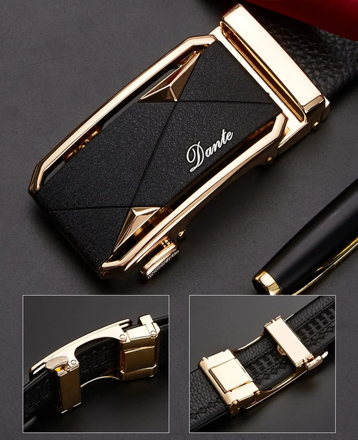 Mens Casual Ratchet Belt with Automatic Buckle Stylish Adjustable Slide Genuine Leather Belts for Men Dress Pants