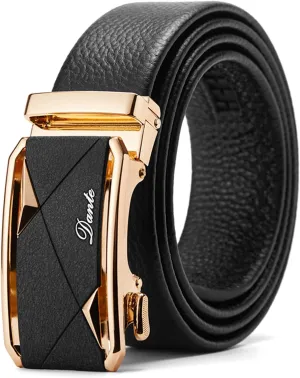 Mens Casual Ratchet Belt with Automatic Buckle Stylish Adjustable Slide Genuine Leather Belts for Men Dress Pants