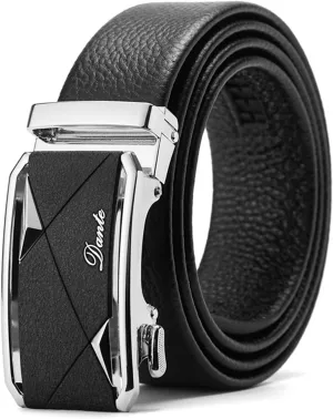 Mens Casual Ratchet Belt with Automatic Buckle Stylish Adjustable Slide Genuine Leather Belts for Men Dress Pants