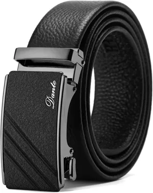 Mens Casual Ratchet Belt with Automatic Buckle Stylish Adjustable Slide Genuine Leather Belts for Men Dress Pants