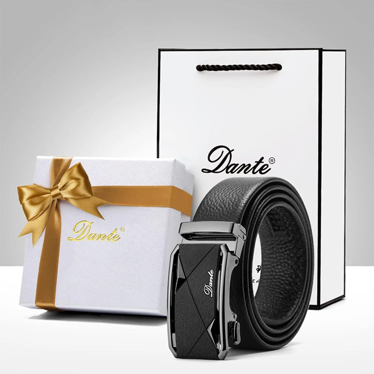 Mens Casual Ratchet Belt with Automatic Buckle Stylish Adjustable Slide Genuine Leather Belts for Men Dress Pants