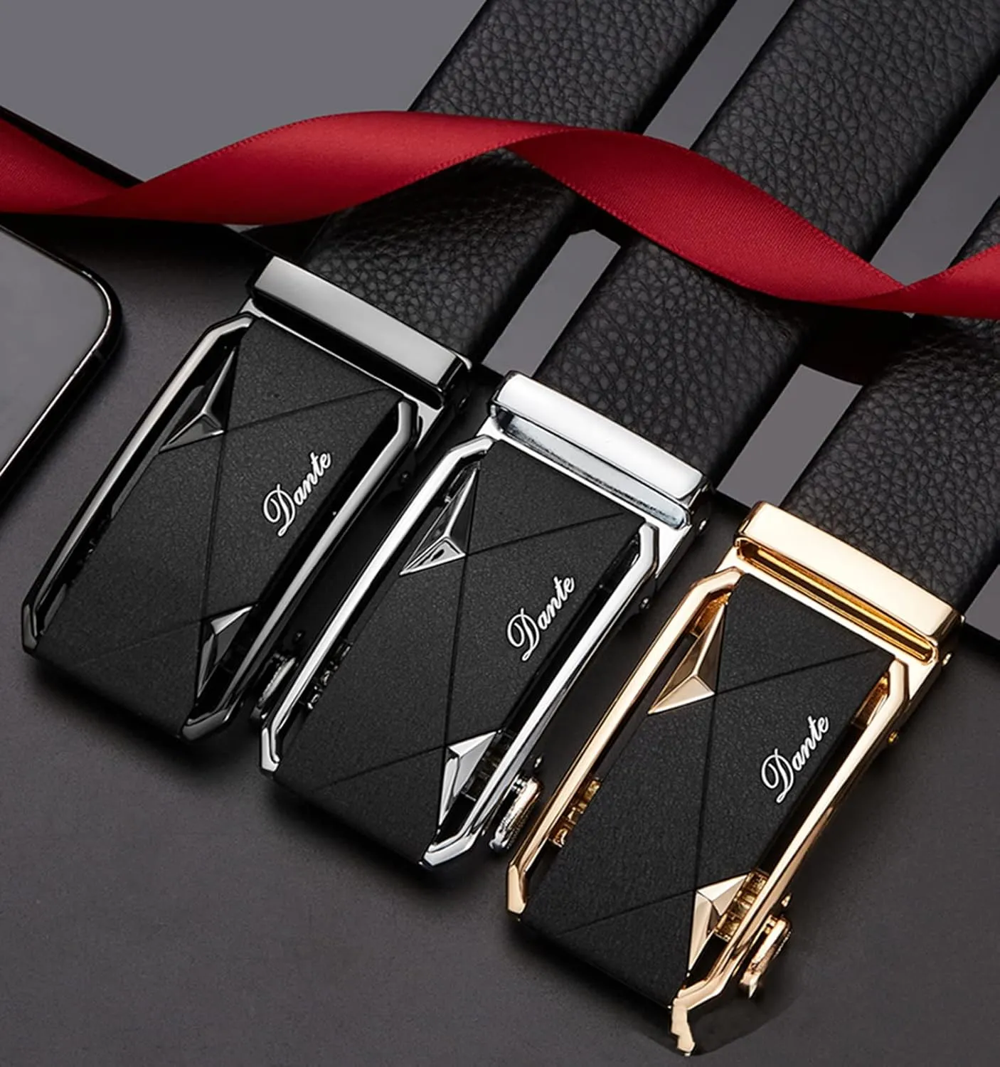 Mens Casual Ratchet Belt with Automatic Buckle Stylish Adjustable Slide Genuine Leather Belts for Men Dress Pants
