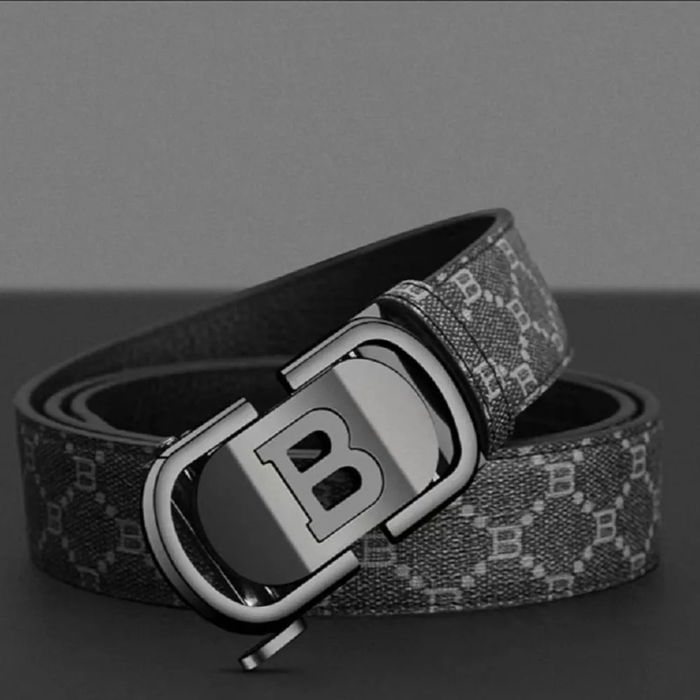 Mens Designer Ratchet Belts for Casual Jeans with Letters B,Leather Belts with Automatic Slide Buckle