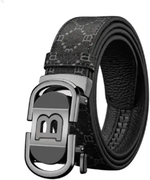 Mens Designer Ratchet Belts for Casual Jeans with Letters B,Leather Belts with Automatic Slide Buckle