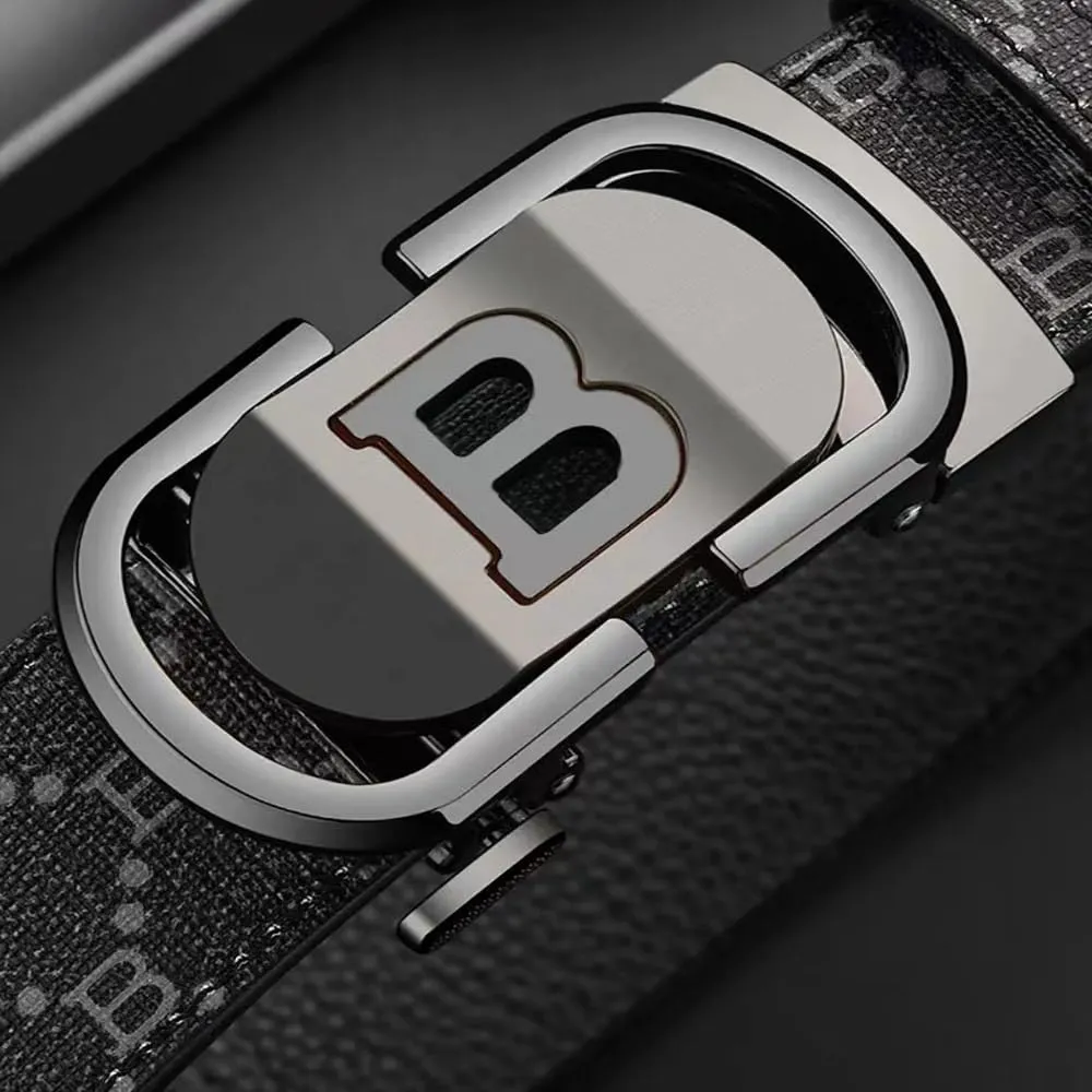 Mens Designer Ratchet Belts for Casual Jeans with Letters B,Leather Belts with Automatic Slide Buckle