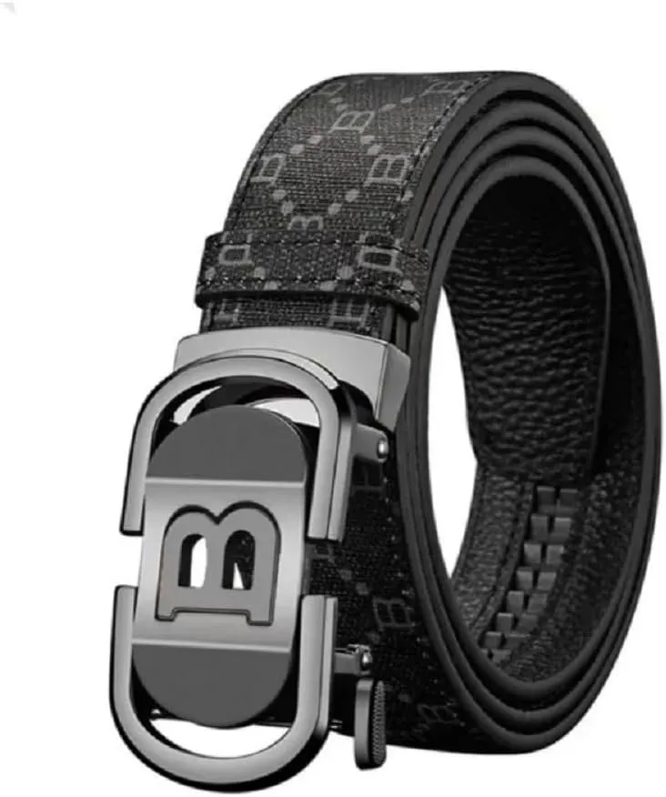 Mens Designer Ratchet Belts for Casual Jeans with Letters B,Leather Belts with Automatic Slide Buckle