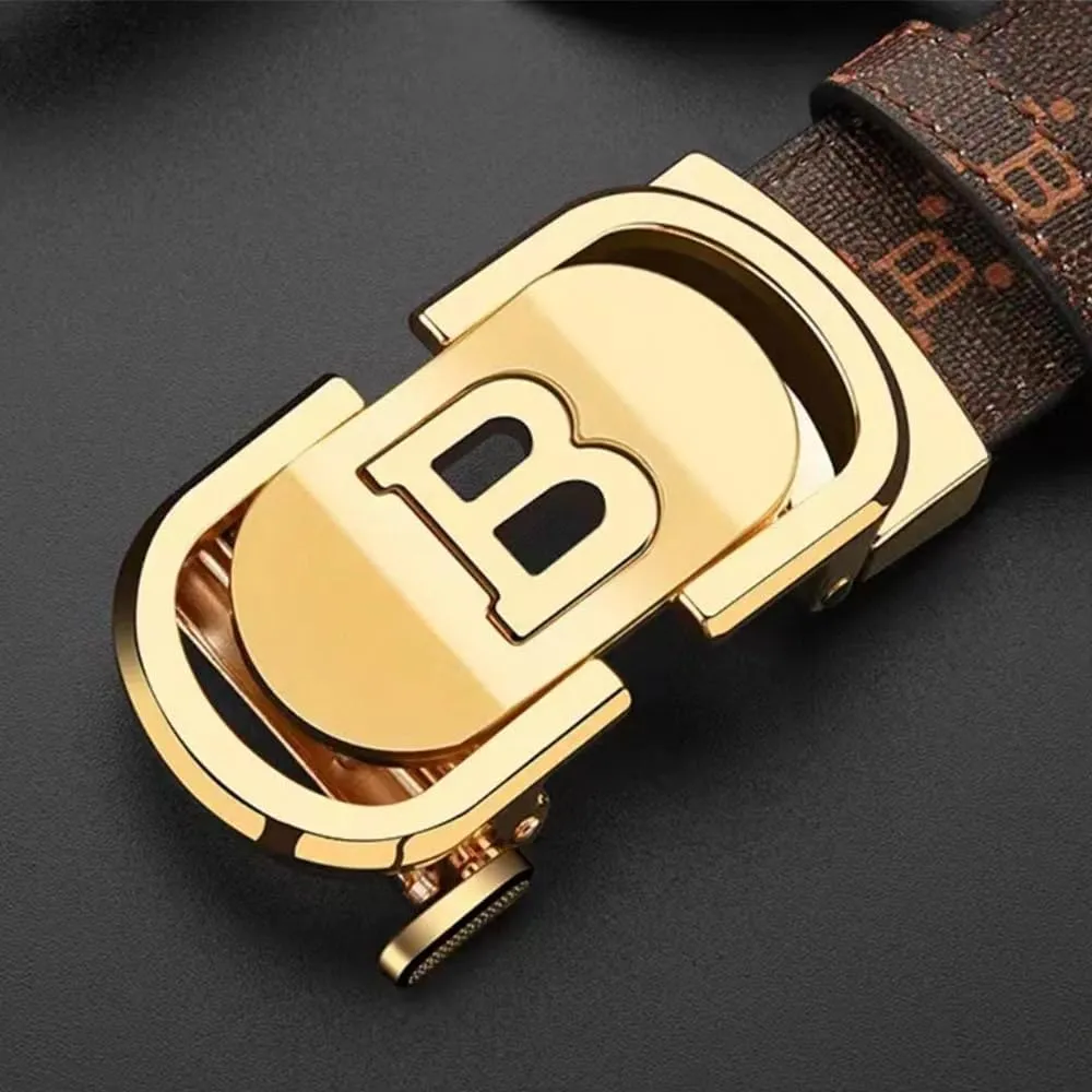 Mens Designer Ratchet Belts for Casual Jeans with Letters B,Leather Belts with Automatic Slide Buckle