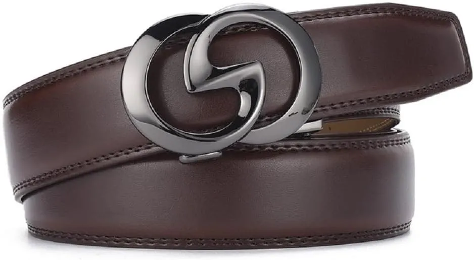 Mens Designer Ratchet Belts for Casual Jeans,Leather Belts with Automatic Slide Buckle