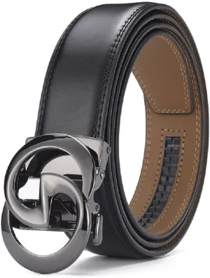 Mens Designer Ratchet Belts for Casual Jeans,Leather Belts with Automatic Slide Buckle