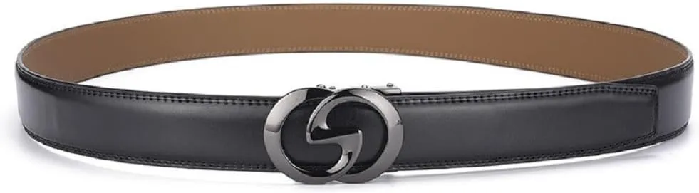 Mens Designer Ratchet Belts for Casual Jeans,Leather Belts with Automatic Slide Buckle
