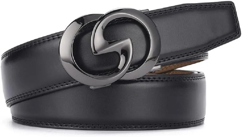 Mens Designer Ratchet Belts for Casual Jeans,Leather Belts with Automatic Slide Buckle