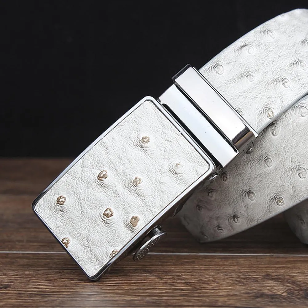 Men's Ostrich Skin Embossed Pattern Automatic Buckle Genuine Cow Leather Belts Ratchet Belt 35mm Wide 5 Color