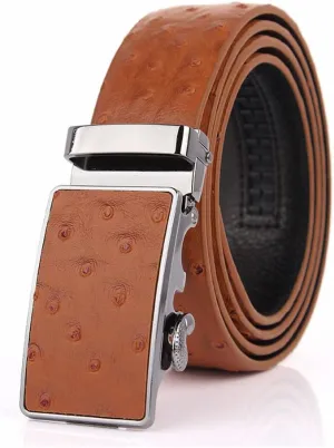 Men's Ostrich Skin Embossed Pattern Automatic Buckle Genuine Cow Leather Belts Ratchet Belt 35mm Wide 5 Color