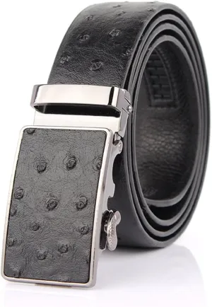 Men's Ostrich Skin Embossed Pattern Automatic Buckle Genuine Cow Leather Belts Ratchet Belt 35mm Wide 5 Color