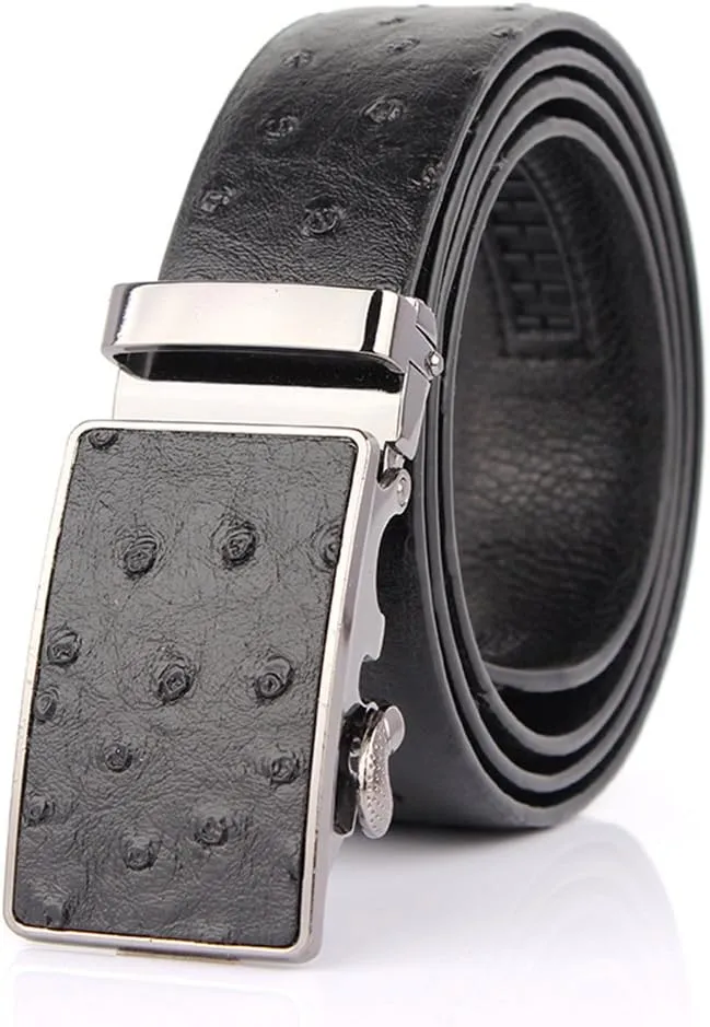 Men's Ostrich Skin Embossed Pattern Automatic Buckle Genuine Cow Leather Belts Ratchet Belt 35mm Wide 5 Color