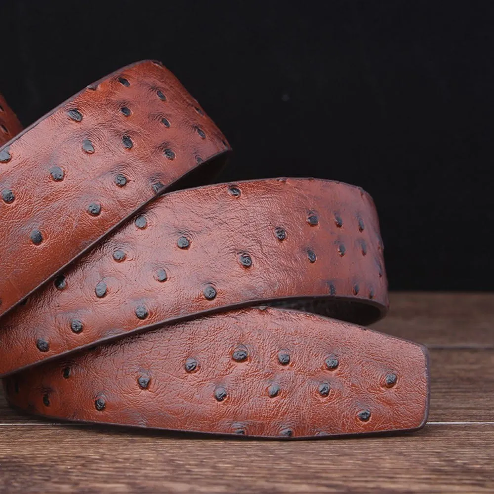 Men's Ostrich Skin Embossed Pattern Automatic Buckle Genuine Cow Leather Belts Ratchet Belt 35mm Wide 5 Color