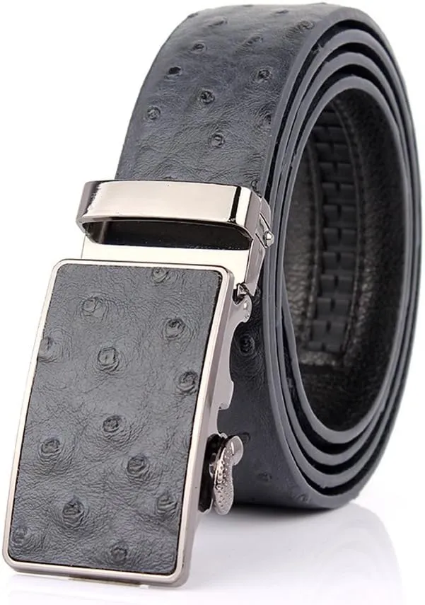 Men's Ostrich Skin Embossed Pattern Automatic Buckle Genuine Cow Leather Belts Ratchet Belt 35mm Wide 5 Color