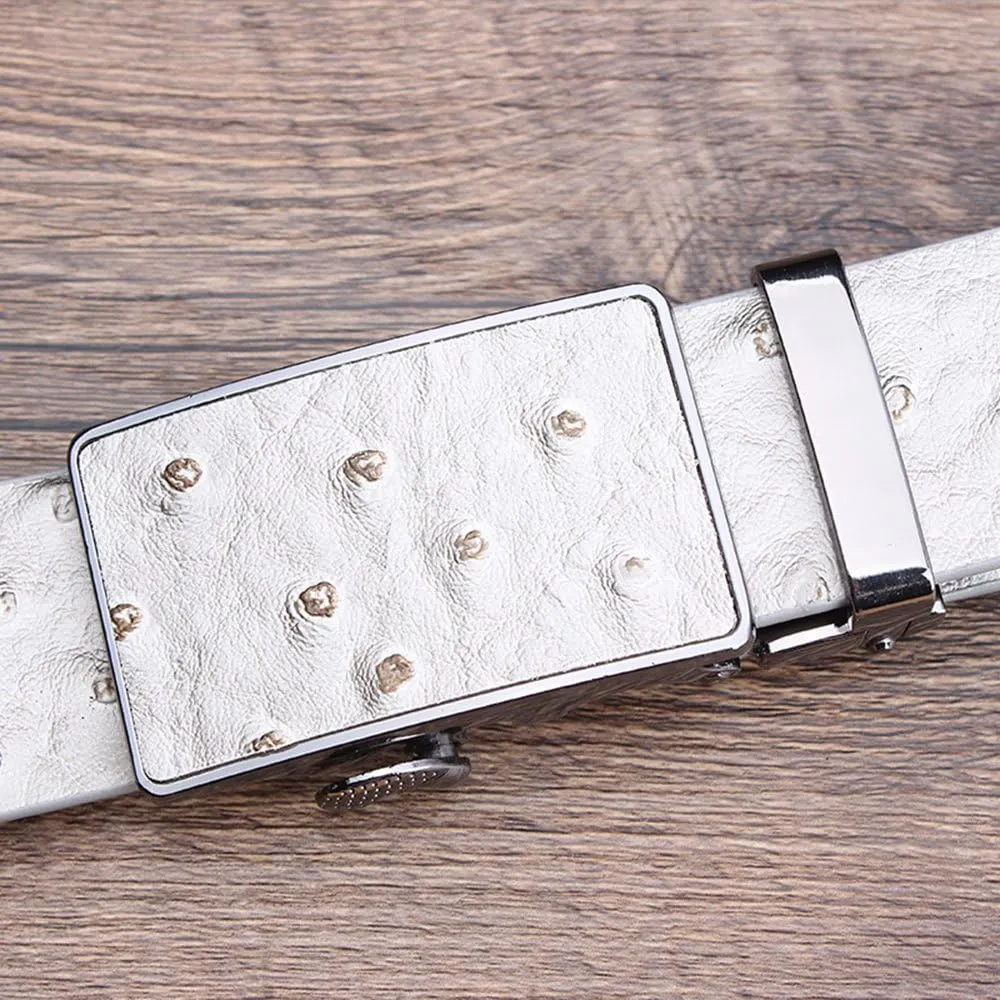 Men's Ostrich Skin Embossed Pattern Automatic Buckle Genuine Cow Leather Belts Ratchet Belt 35mm Wide 5 Color