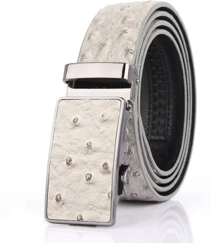 Men's Ostrich Skin Embossed Pattern Automatic Buckle Genuine Cow Leather Belts Ratchet Belt 35mm Wide 5 Color