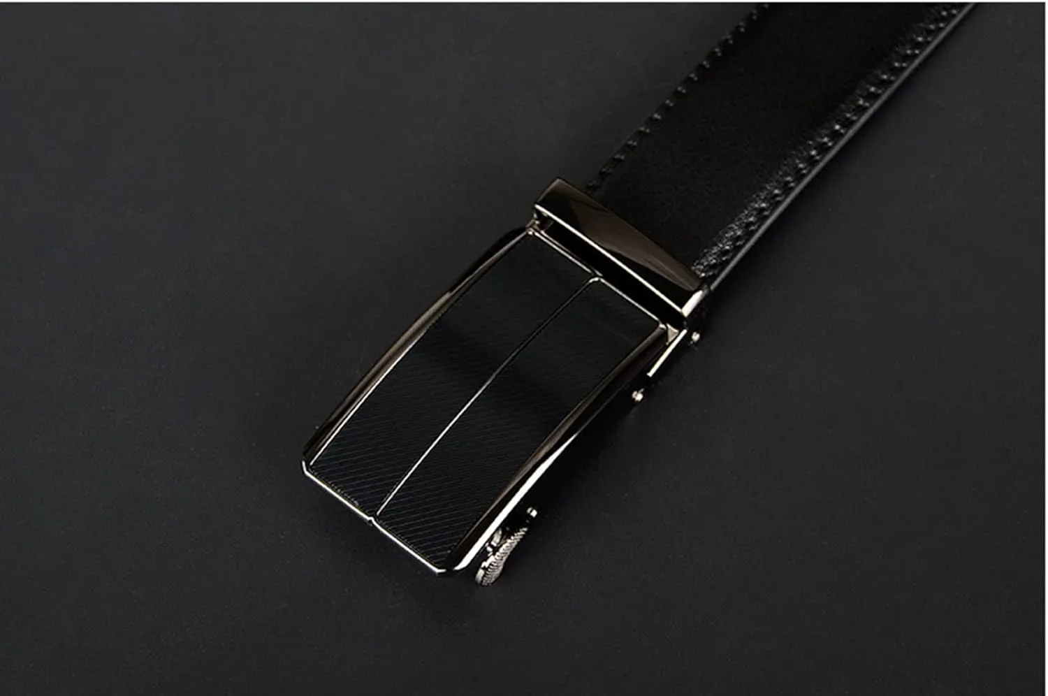 Men's Ratchet Belt,Genuine Leather Belt with Automatic Buckle Alloy,Slide Belt for Men