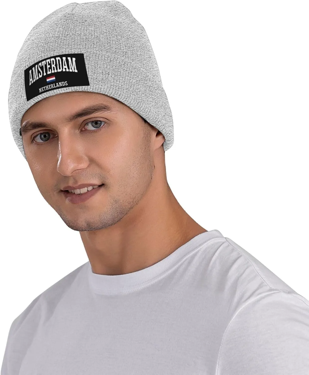 Mens Skull Caps Amsterdam Knit Thermo Winterhat for Mens Knit Cuffed Skullies & Beanies Forgirls Novelty I Love Amsterdam Cap