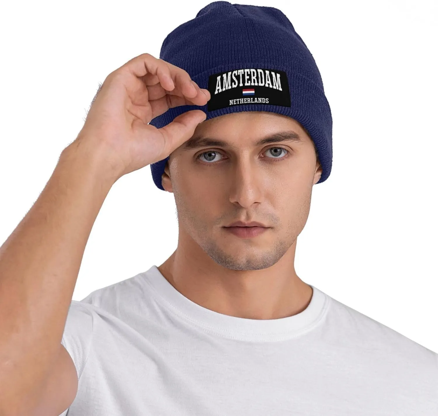 Mens Skull Caps Amsterdam Knit Thermo Winterhat for Mens Knit Cuffed Skullies & Beanies Forgirls Novelty I Love Amsterdam Cap