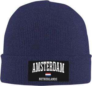 Mens Skull Caps Amsterdam Knit Thermo Winterhat for Mens Knit Cuffed Skullies & Beanies Forgirls Novelty I Love Amsterdam Cap