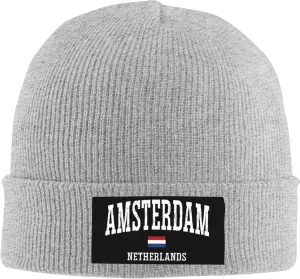 Mens Skull Caps Amsterdam Knit Thermo Winterhat for Mens Knit Cuffed Skullies & Beanies Forgirls Novelty I Love Amsterdam Cap