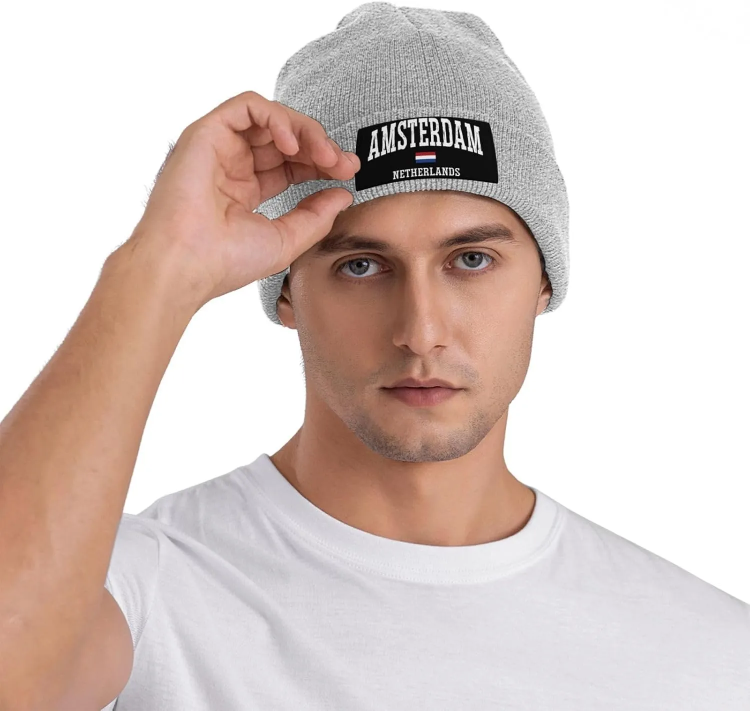 Mens Skull Caps Amsterdam Knit Thermo Winterhat for Mens Knit Cuffed Skullies & Beanies Forgirls Novelty I Love Amsterdam Cap
