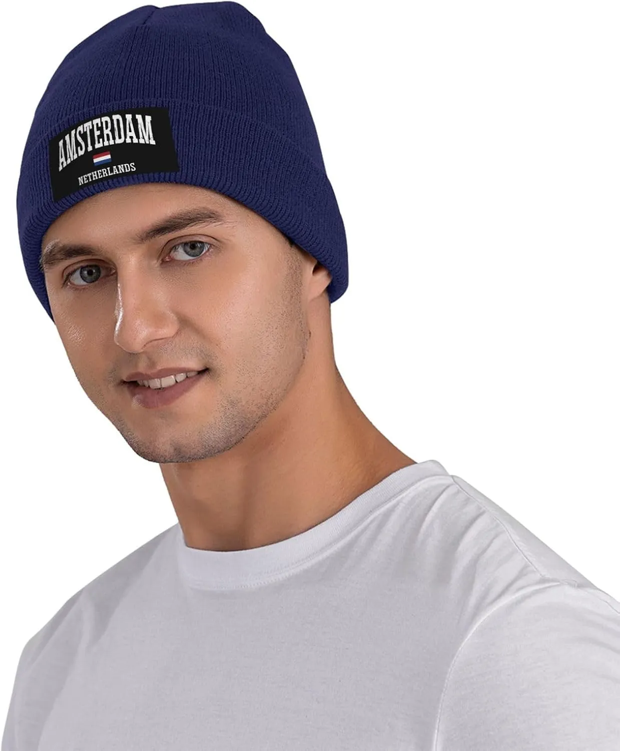 Mens Skull Caps Amsterdam Knit Thermo Winterhat for Mens Knit Cuffed Skullies & Beanies Forgirls Novelty I Love Amsterdam Cap