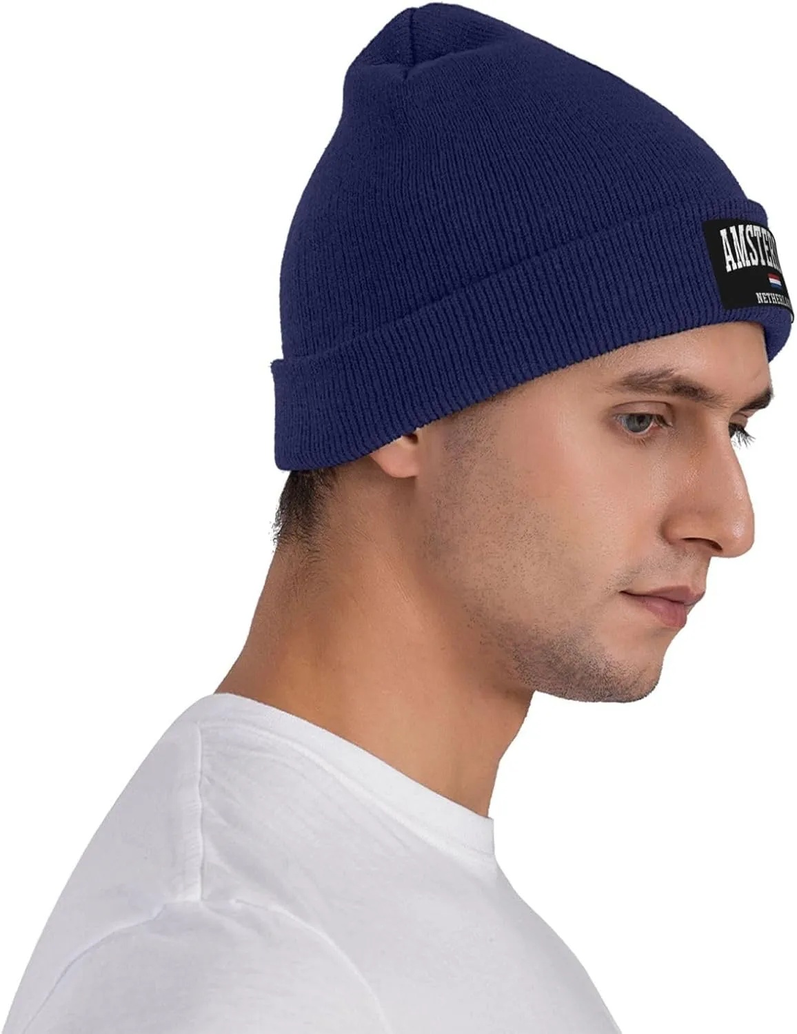 Mens Skull Caps Amsterdam Knit Thermo Winterhat for Mens Knit Cuffed Skullies & Beanies Forgirls Novelty I Love Amsterdam Cap