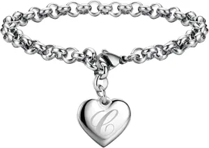 Mens Townsman Stainless Steel and Leather Casual Quartz Initial Charm Bracelets for Teen Girls Stainless Steel Heart Charm Bracelets for Women 26 Letters Alphabet Bracelet Jewelry Gifts (C, One Size)
