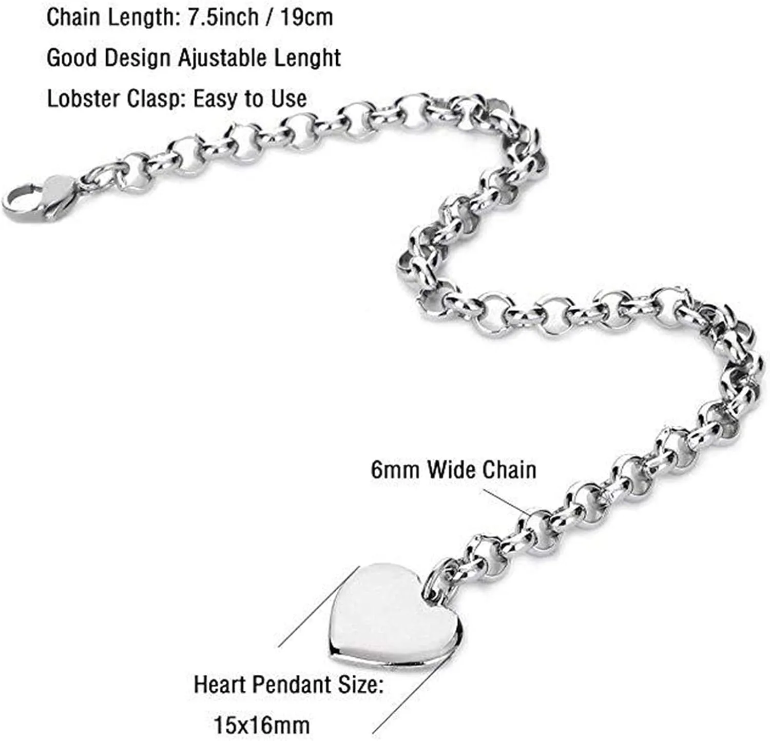 Mens Townsman Stainless Steel and Leather Casual Quartz Initial Charm Bracelets for Teen Girls Stainless Steel Heart Charm Bracelets for Women 26 Letters Alphabet Bracelet Jewelry Gifts (C, One Size)