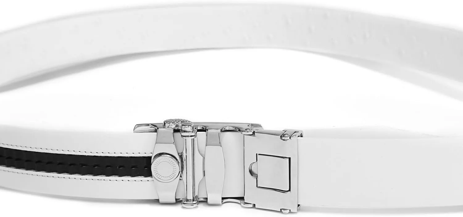 Men's White Genuine Leather Belts 1 3/8" Width