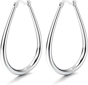 MILACOLATO S925 Sterling Silver Hoop Earrings 14K Gold Plated Oval Hoops Large Hoop Earrings Hypoallergenic Lightweight Big Silver Hoop Earrings for Women 45/55/65mm