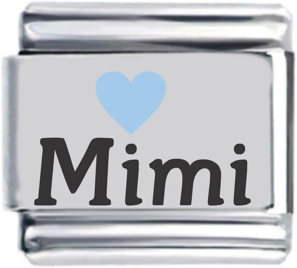 Mimi Light Blue Heart Laser Name Italian Charm Link